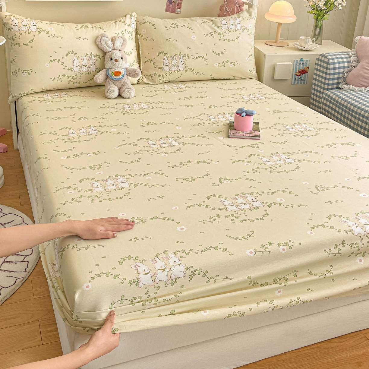 91家纺网 家纺一手货源 找家纺 寻米 2026新款春夏全棉13070印花四件套单品系列-单被套 花园小兔