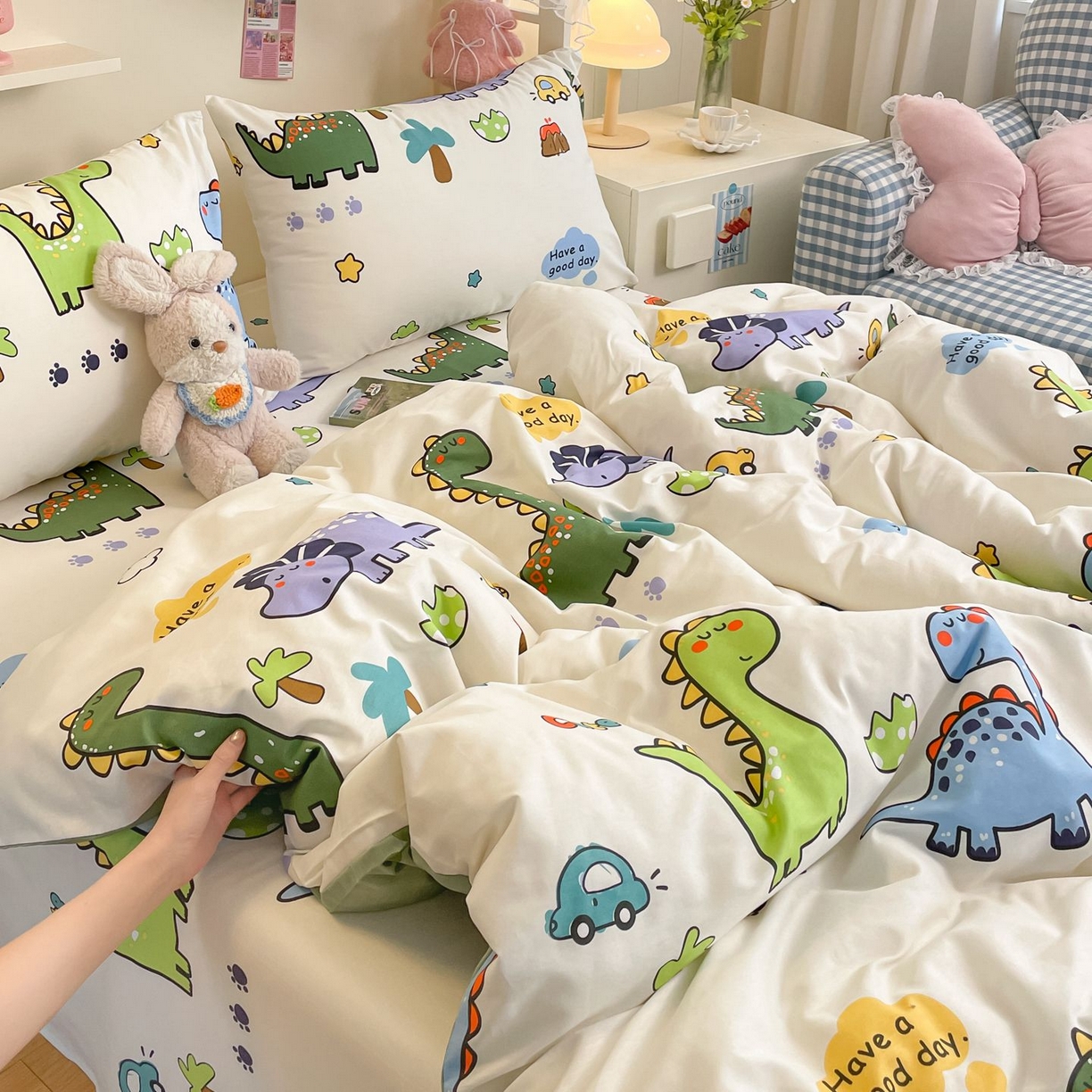 寻米 2026新款春夏全棉13070印花四件套单品系列-单被套 恐龙乐园