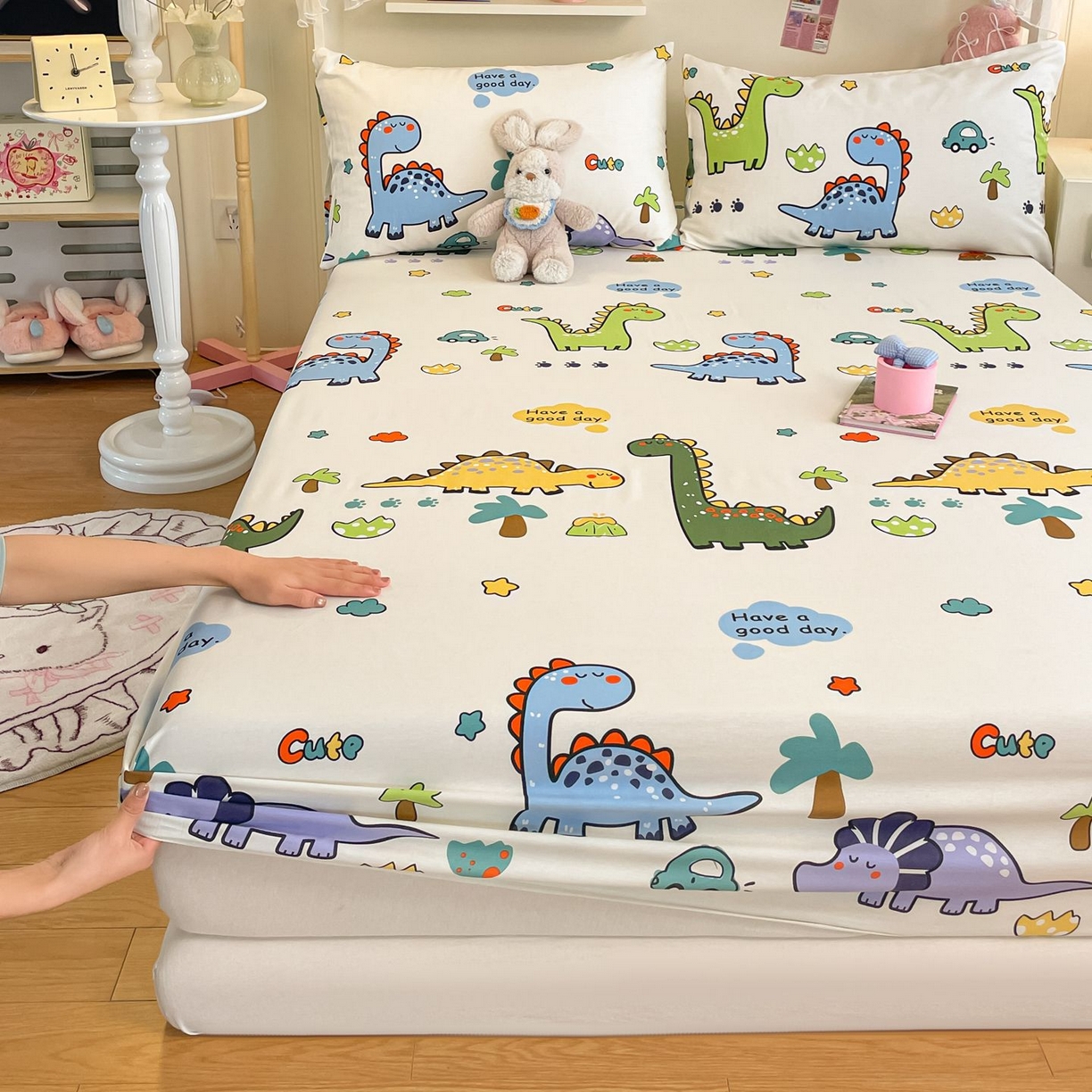 91家纺网 家纺一手货源 找家纺 寻米 2026新款春夏全棉13070印花四件套单品系列-单被套 恐龙乐园