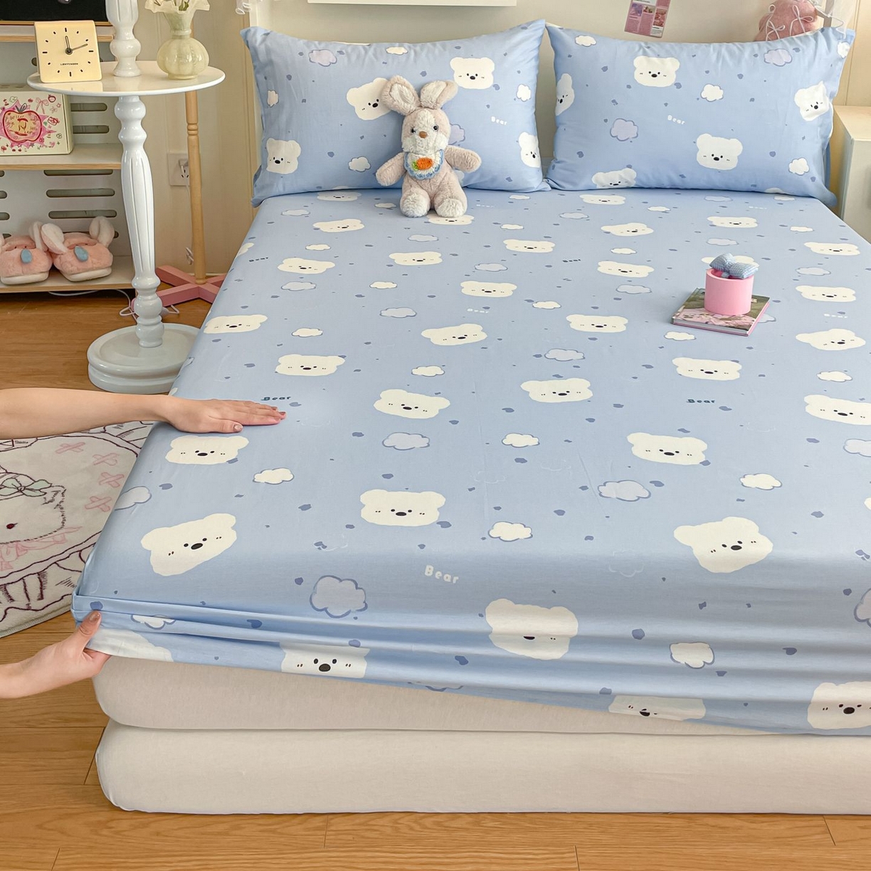 91家纺网 家纺一手货源 找家纺 寻米 2026新款春夏全棉13070印花四件套单品系列-单被套 云朵小熊