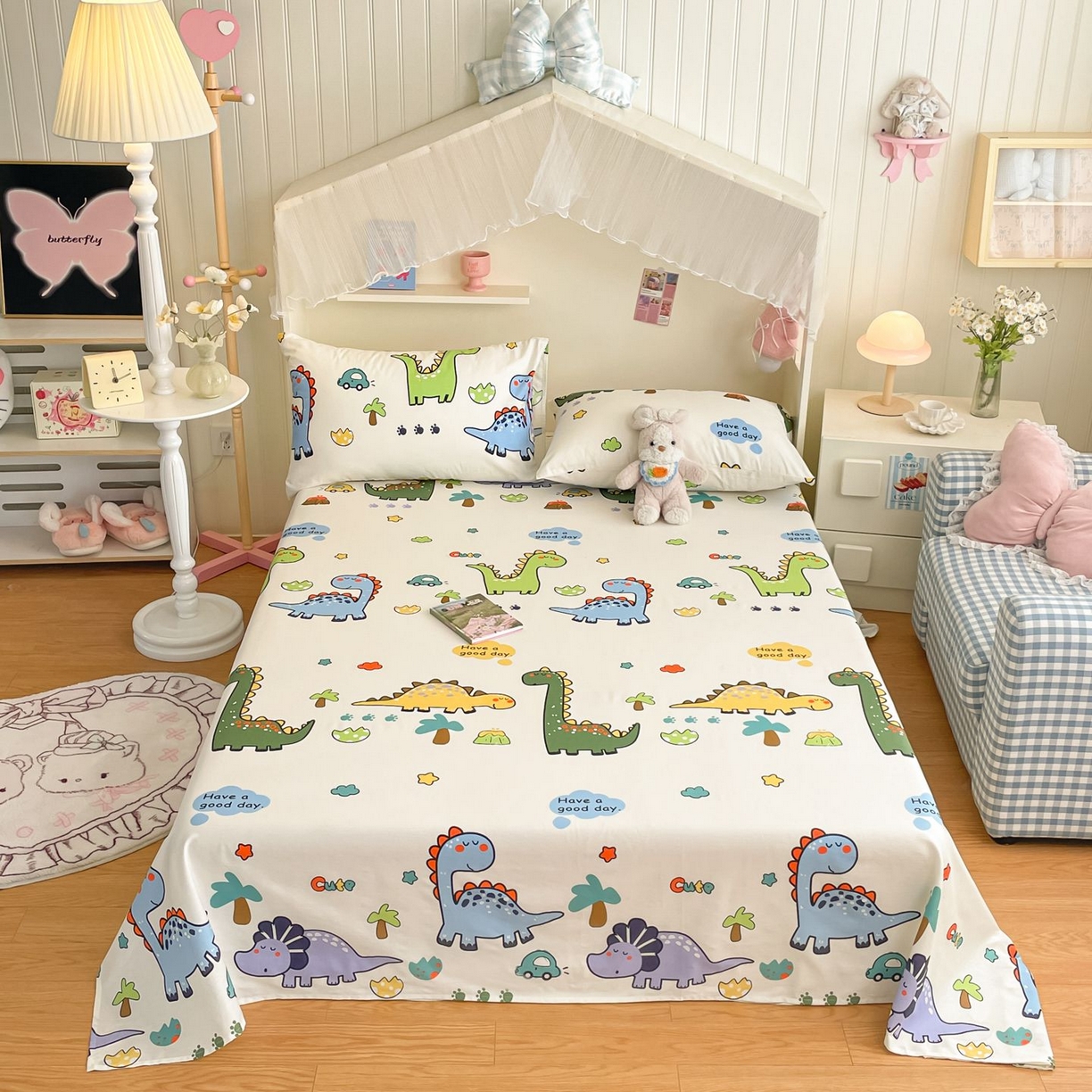 91家纺网 家纺一手货源 找家纺 寻米 2026新款春夏全棉13070印花四件套单品系列-单被套 恐龙乐园