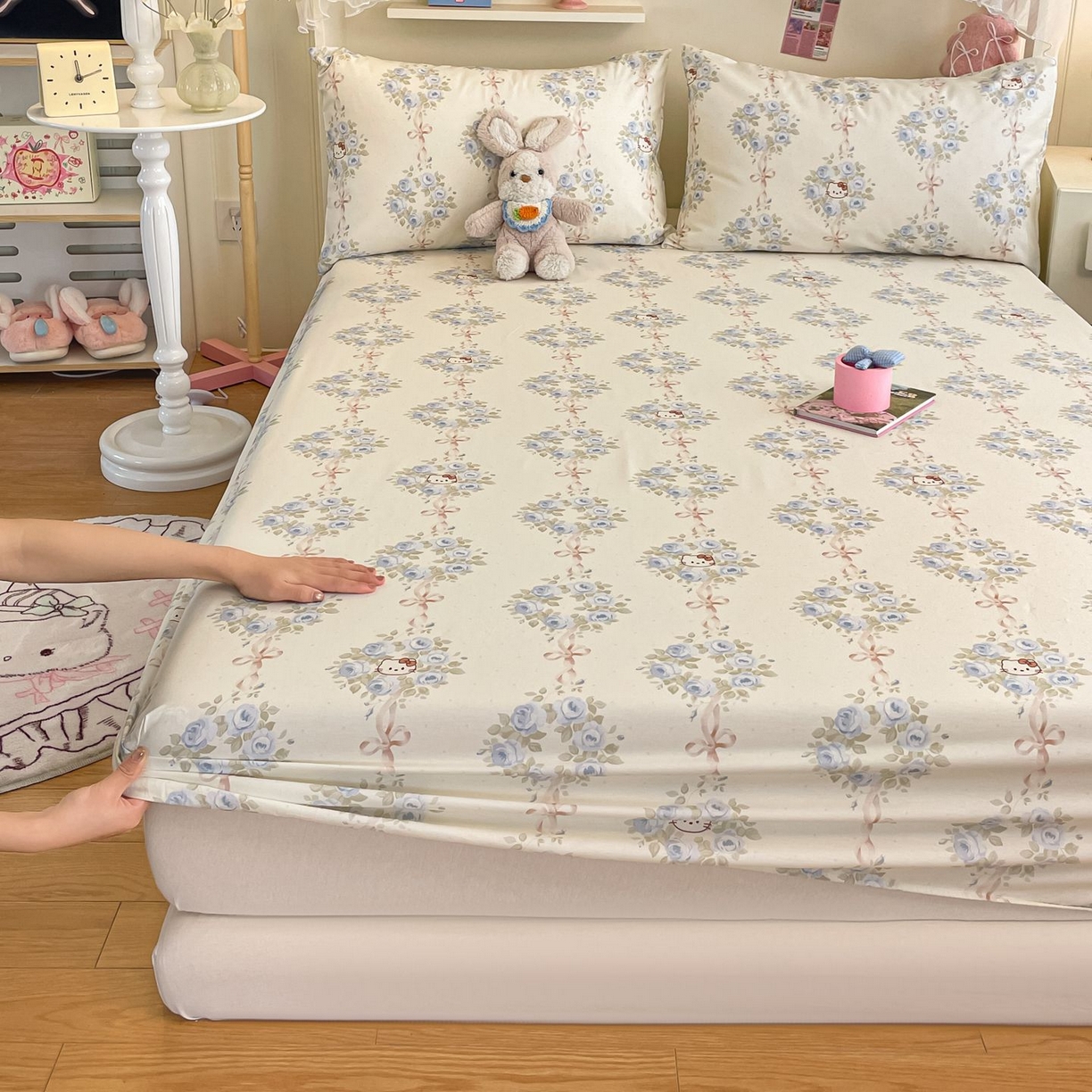 91家纺网 家纺一手货源 找家纺 寻米 2026新款春夏全棉13070印花四件套单品系列-单被套 花园凯蒂