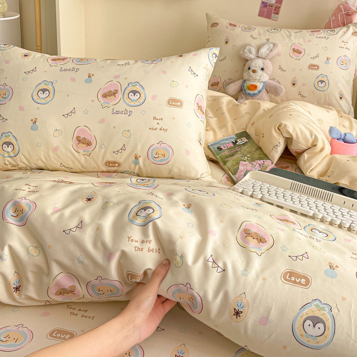 91家纺网 家纺一手货源 找家纺 寻米 2026新款春夏全棉13070印花四件套单品系列-单被套 奇妙动物园