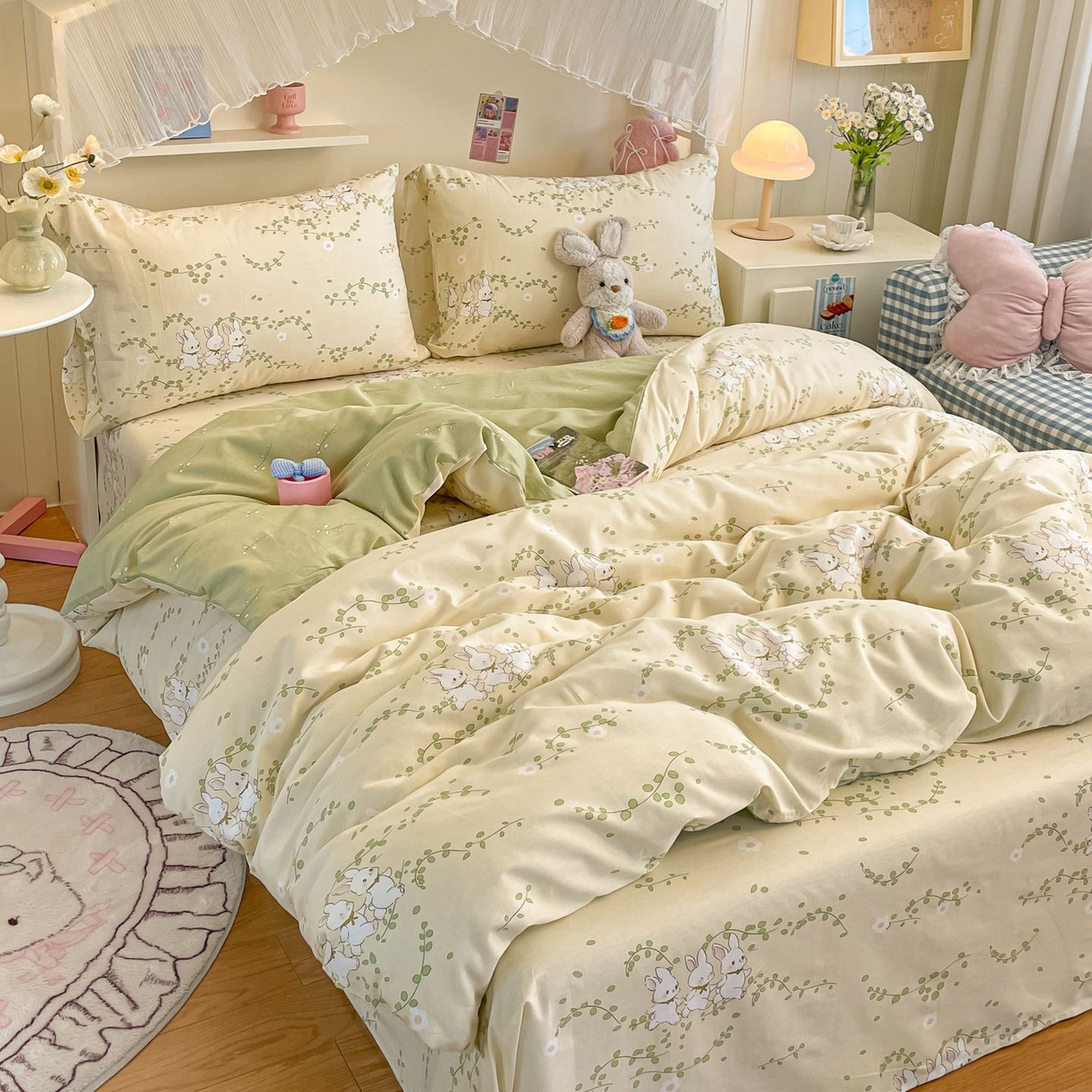 91家纺网 家纺一手货源 找家纺 寻米 2026新款春夏全棉13070印花四件套单品系列-单被套 花园小兔