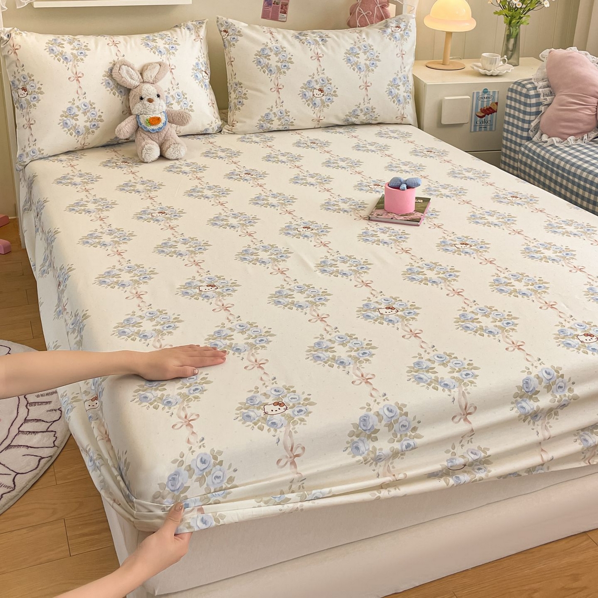 91家纺网 家纺一手货源 找家纺 寻米 2026新款春夏全棉13070印花四件套单品系列-单被套 花园凯蒂