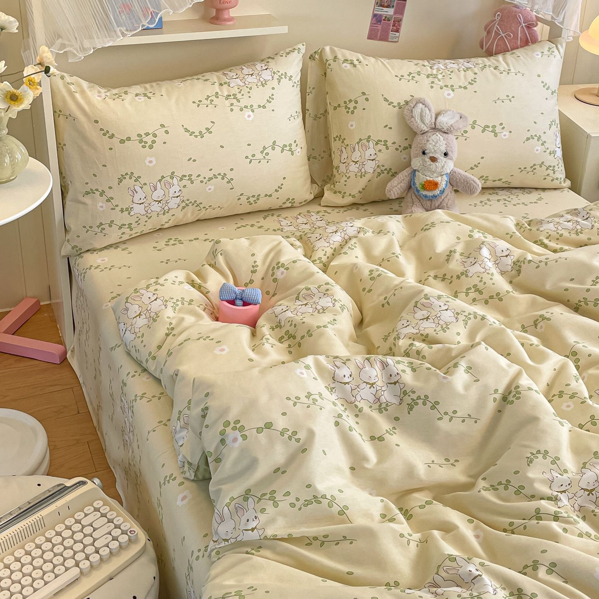 91家纺网 家纺一手货源 找家纺 寻米 2026新款春夏全棉13070印花四件套单品系列-单被套 花园小兔