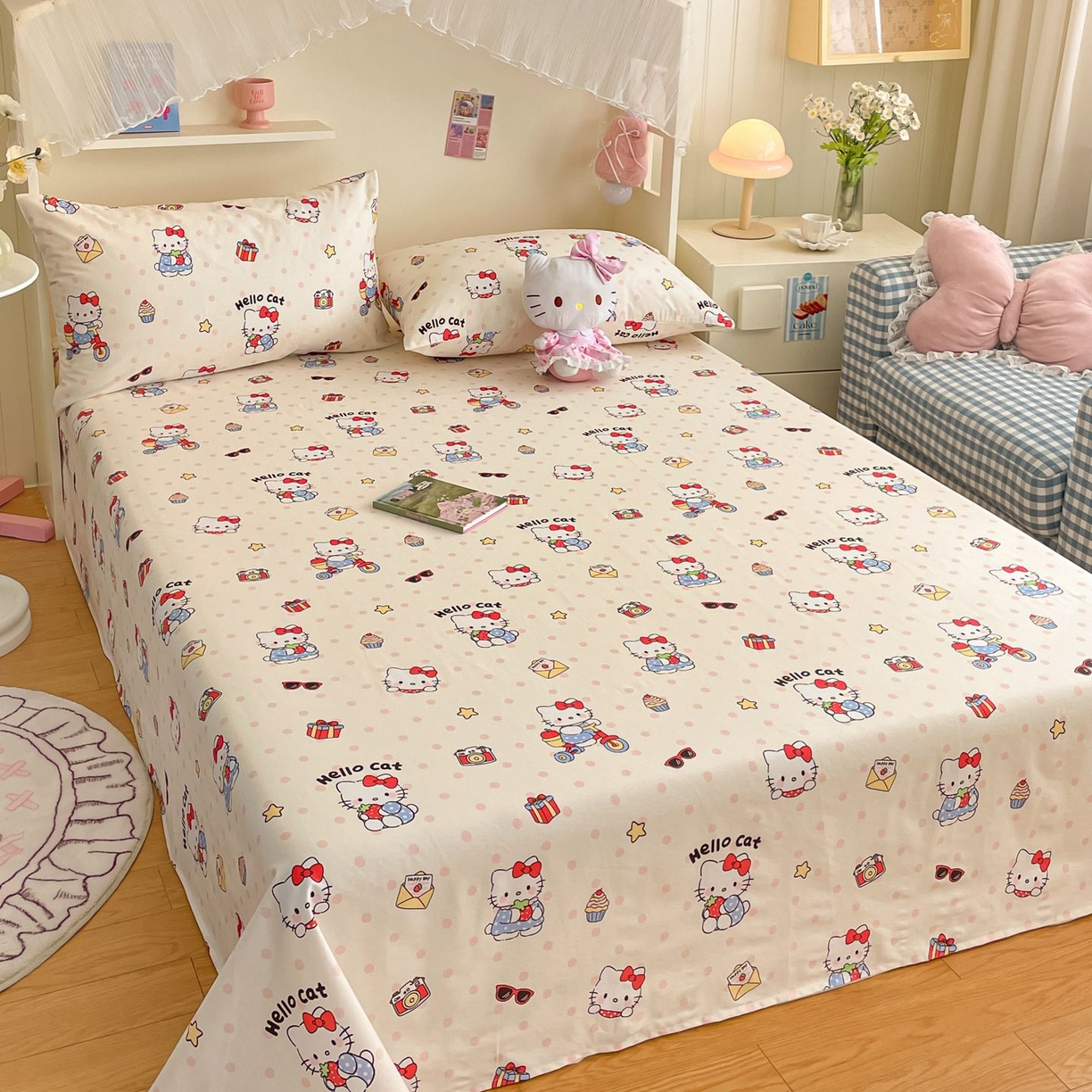 91家纺网 家纺一手货源 找家纺 寻米 2026新款春夏全棉13070印花四件套单品系列-单被套 快乐小喵