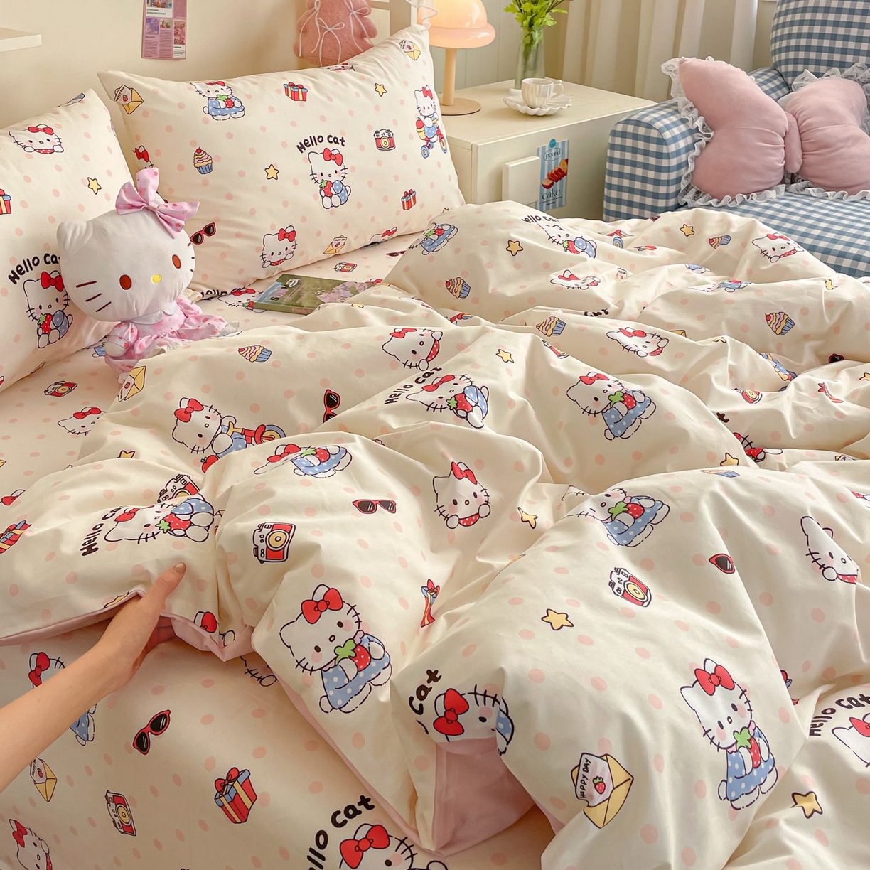 寻米 2026新款春夏全棉13070印花四件套单品系列-单被套 快乐小喵