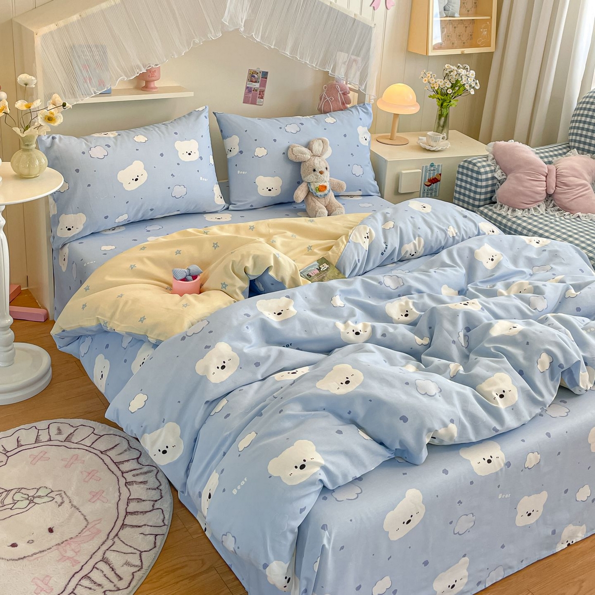 91家纺网 家纺一手货源 找家纺 寻米 2026新款春夏全棉13070印花四件套单品系列-单被套 云朵小熊