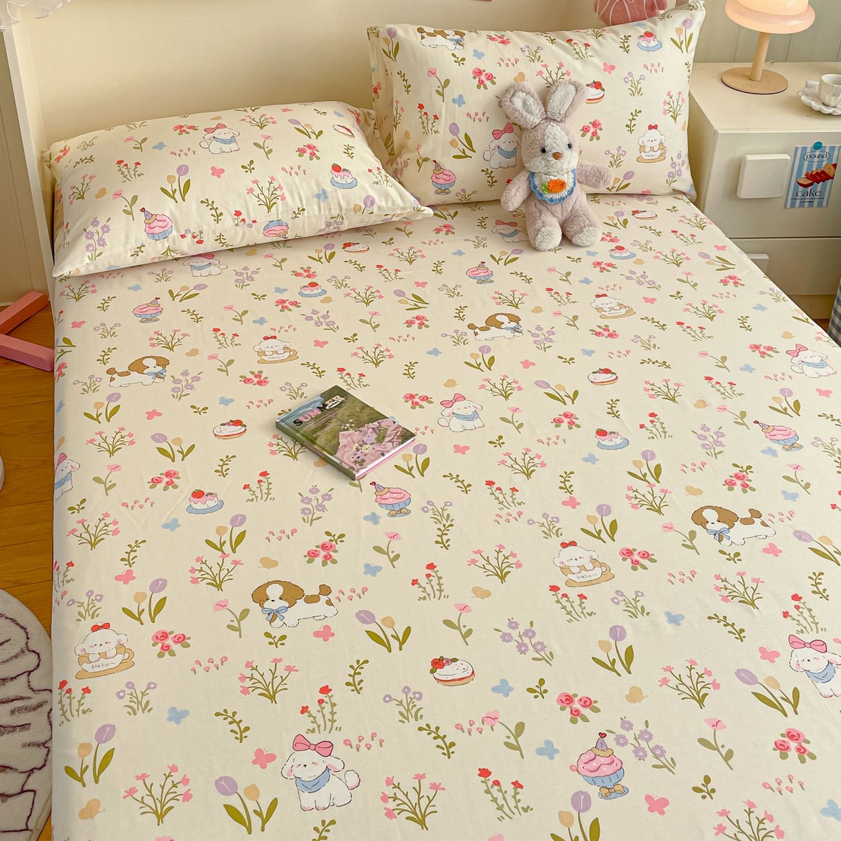 91家纺网 家纺一手货源 找家纺 寻米 2026新款春夏全棉13070印花四件套单品系列-单被套 花园小狗