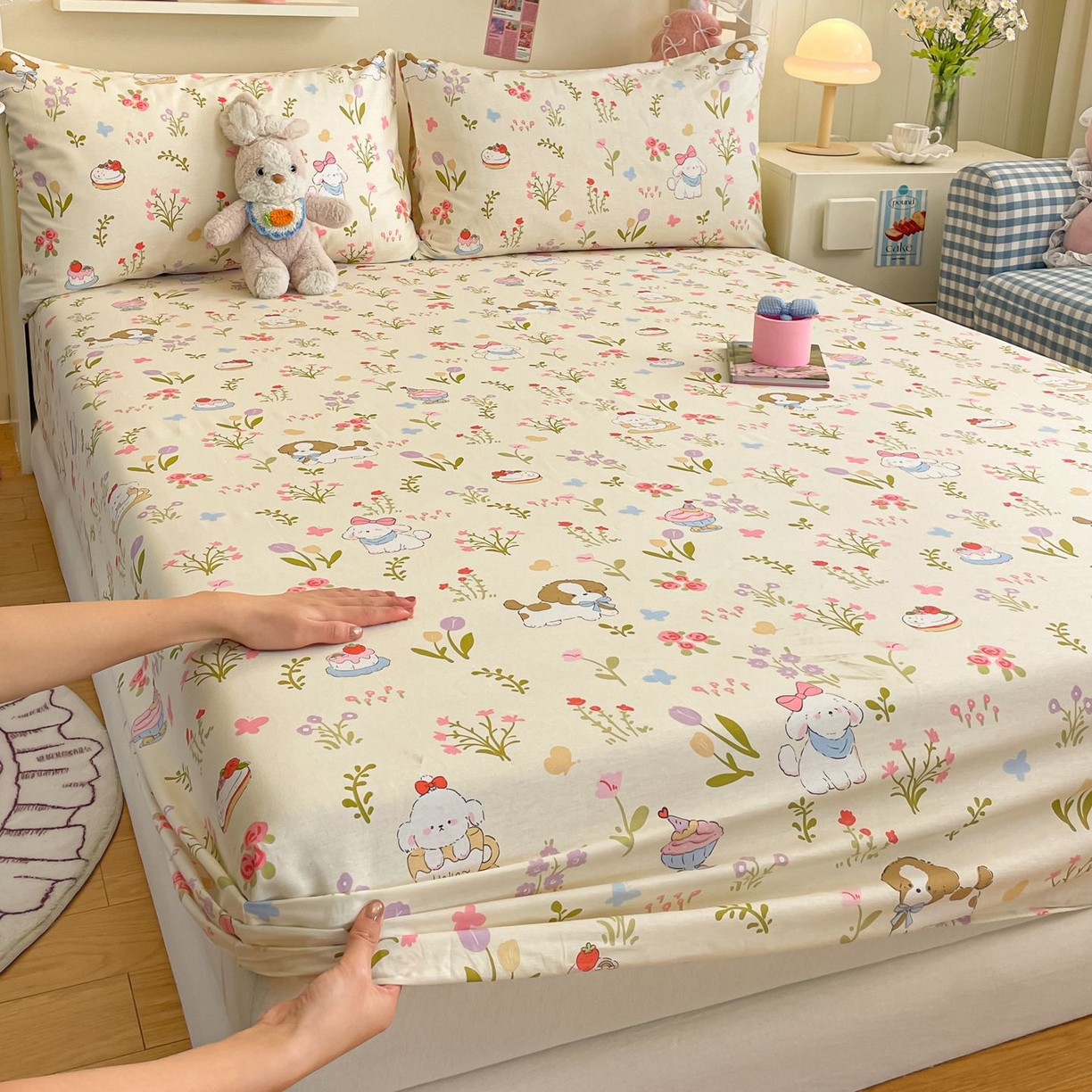 91家纺网 家纺一手货源 找家纺 寻米 2026新款春夏全棉13070印花四件套单品系列-单被套 花园小狗