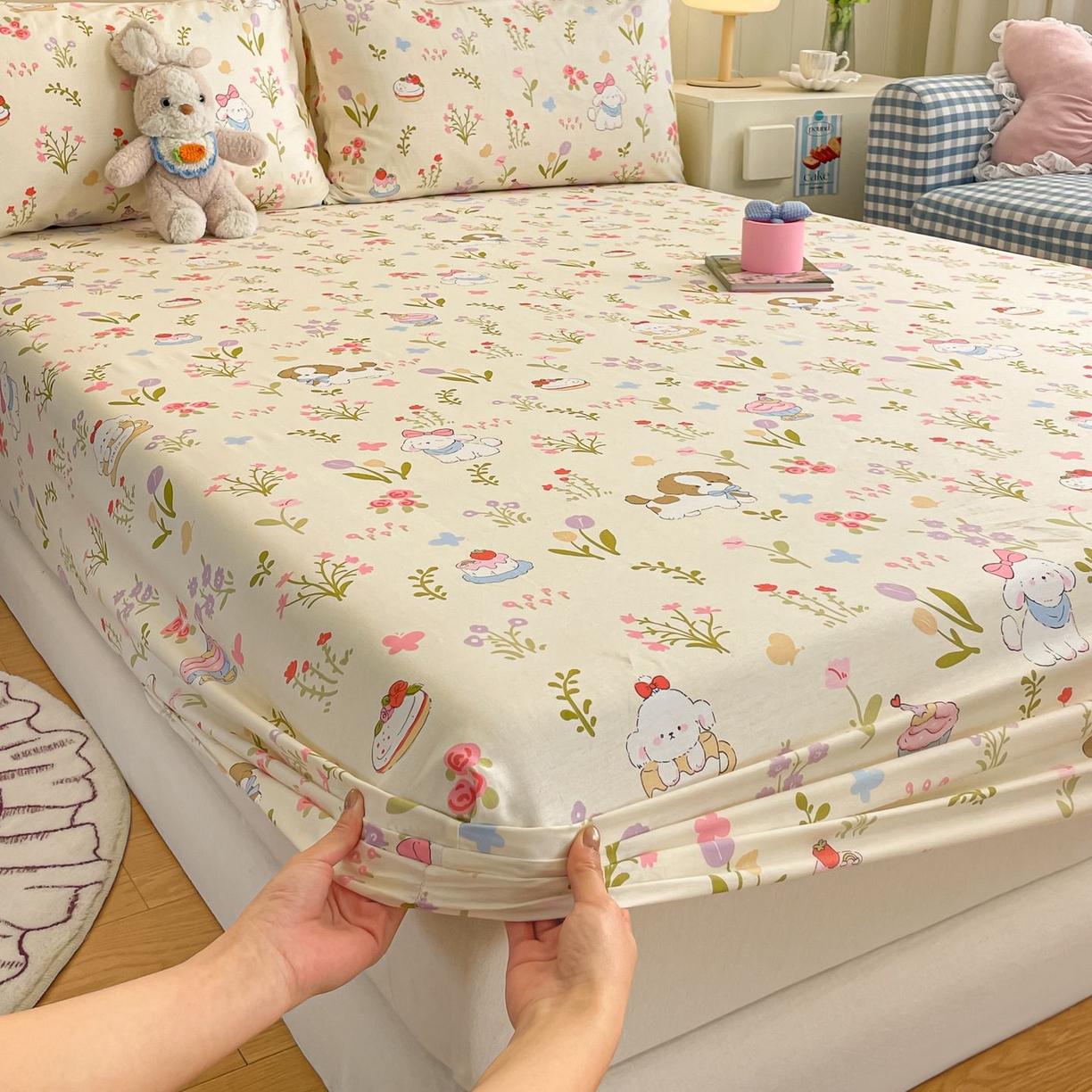 91家纺网 家纺一手货源 找家纺 寻米 2026新款春夏全棉13070印花四件套单品系列-单被套 花园小狗