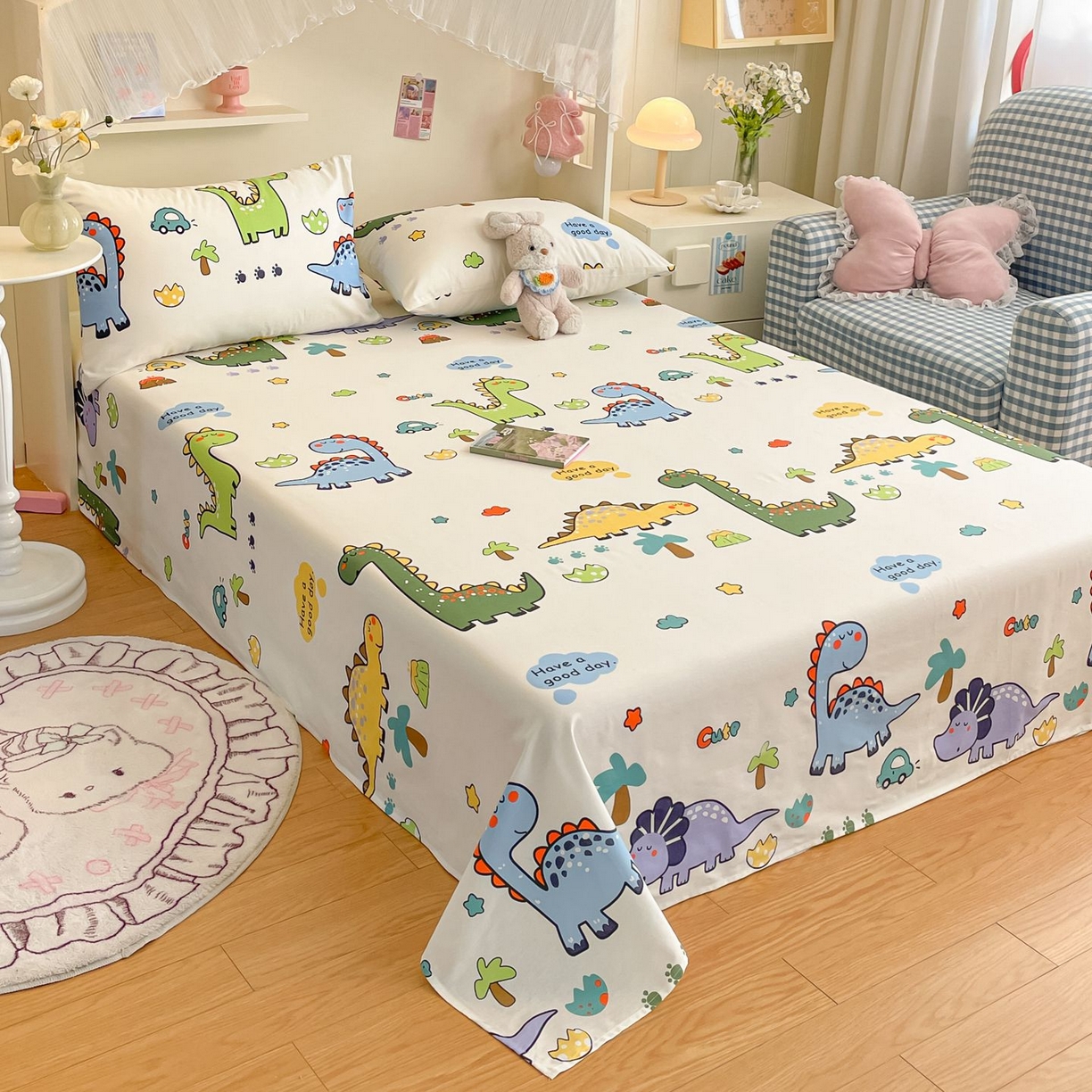 91家纺网 家纺一手货源 找家纺 寻米 2026新款春夏全棉13070印花四件套单品系列-单被套 恐龙乐园