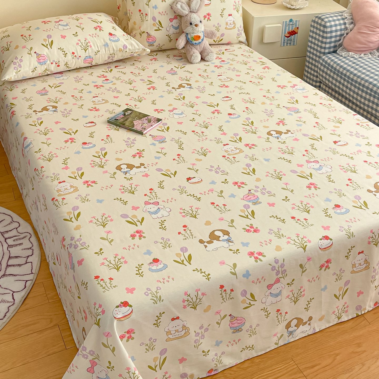 91家纺网 家纺一手货源 找家纺 寻米 2026新款春夏全棉13070印花四件套单品系列-单被套 花园小狗