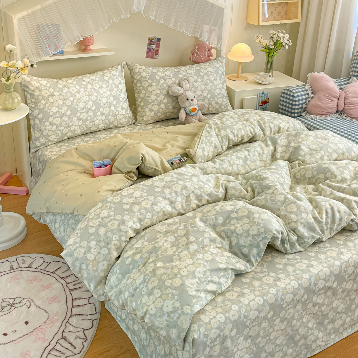 91家纺网 家纺一手货源 找家纺 寻米 2026新款春夏全棉13070印花四件套单品系列-单被套 繁花-绿