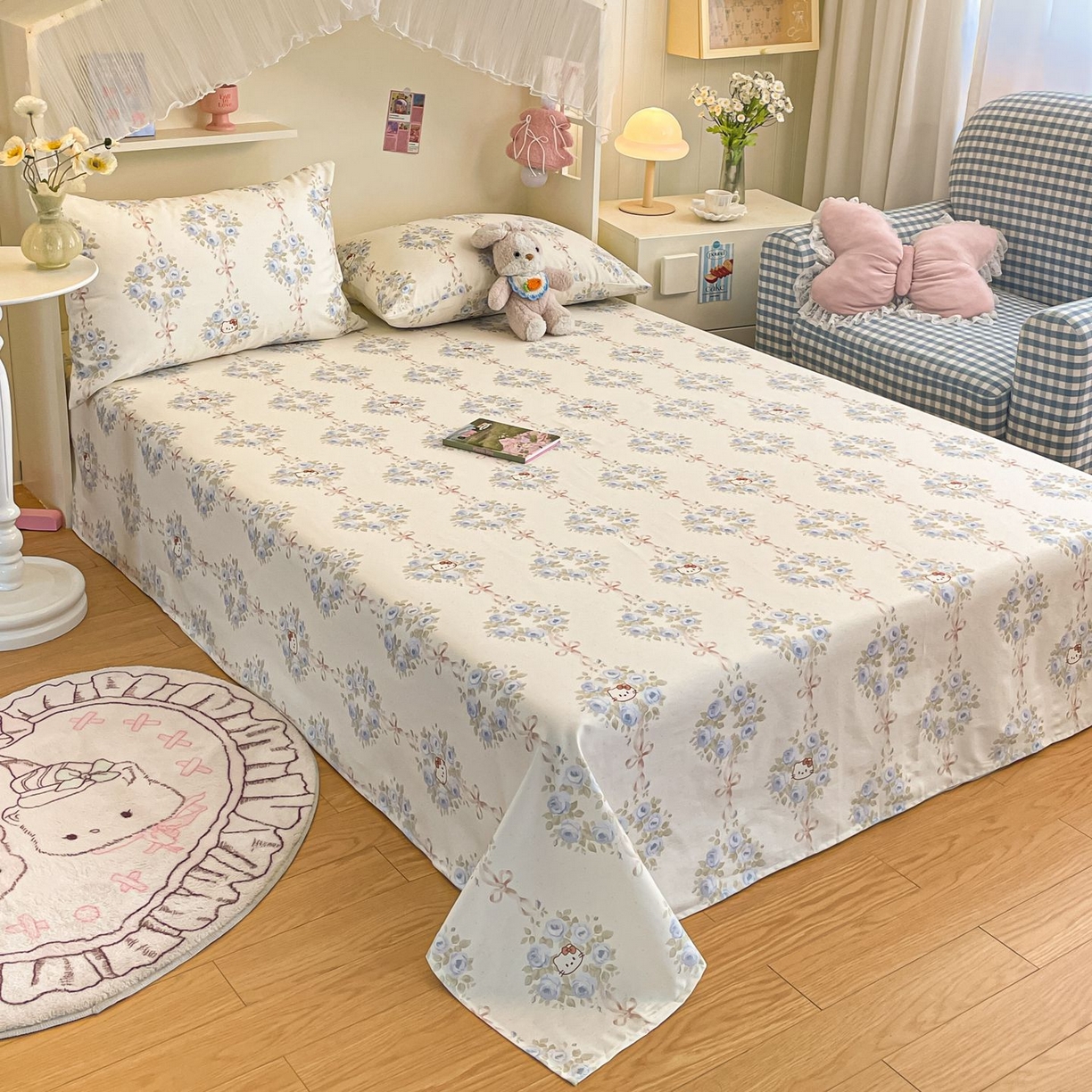 91家纺网 家纺一手货源 找家纺 寻米 2026新款春夏全棉13070印花四件套单品系列-单被套 花园凯蒂