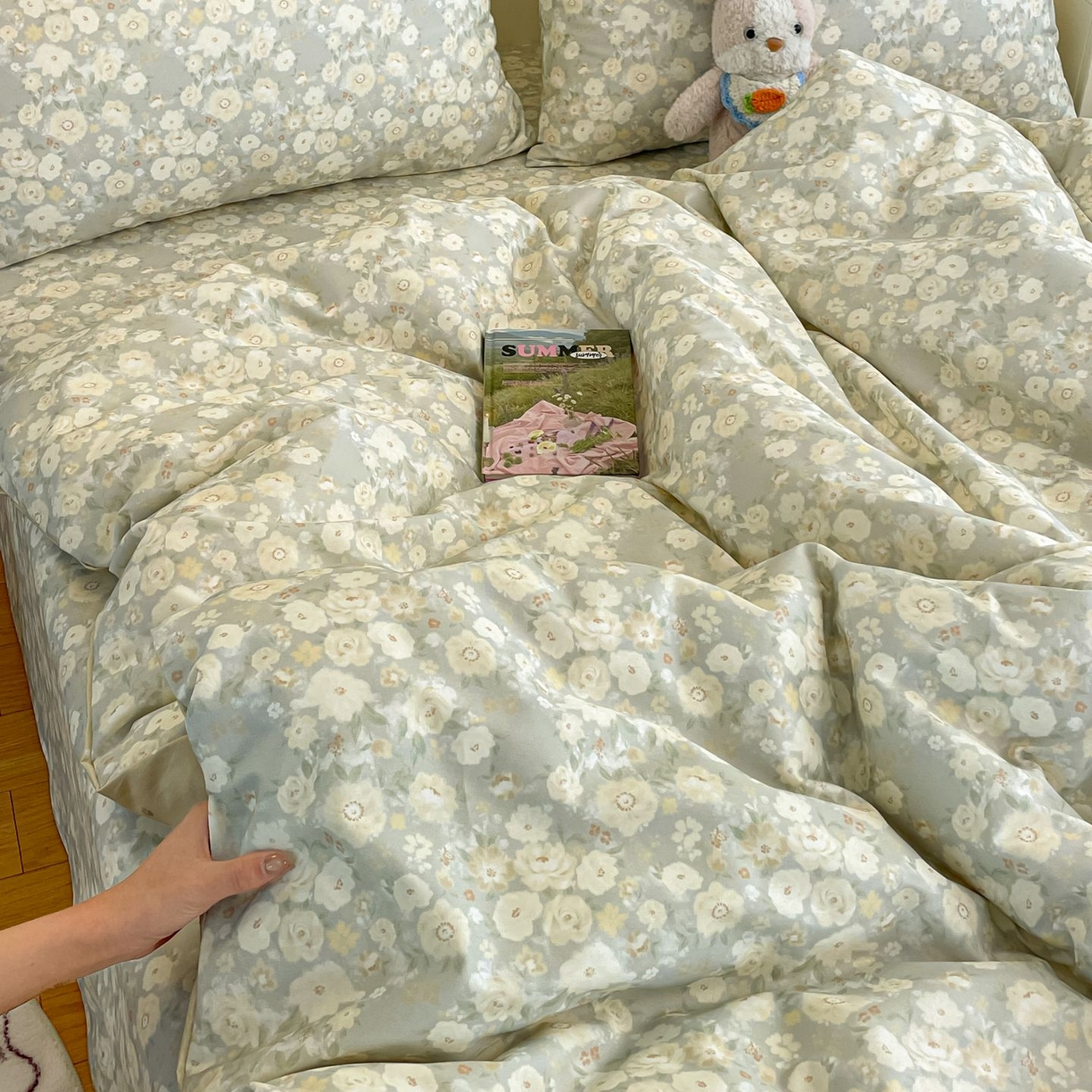 91家纺网 家纺一手货源 找家纺 寻米 2026新款春夏全棉13070印花四件套单品系列-单被套 繁花-绿