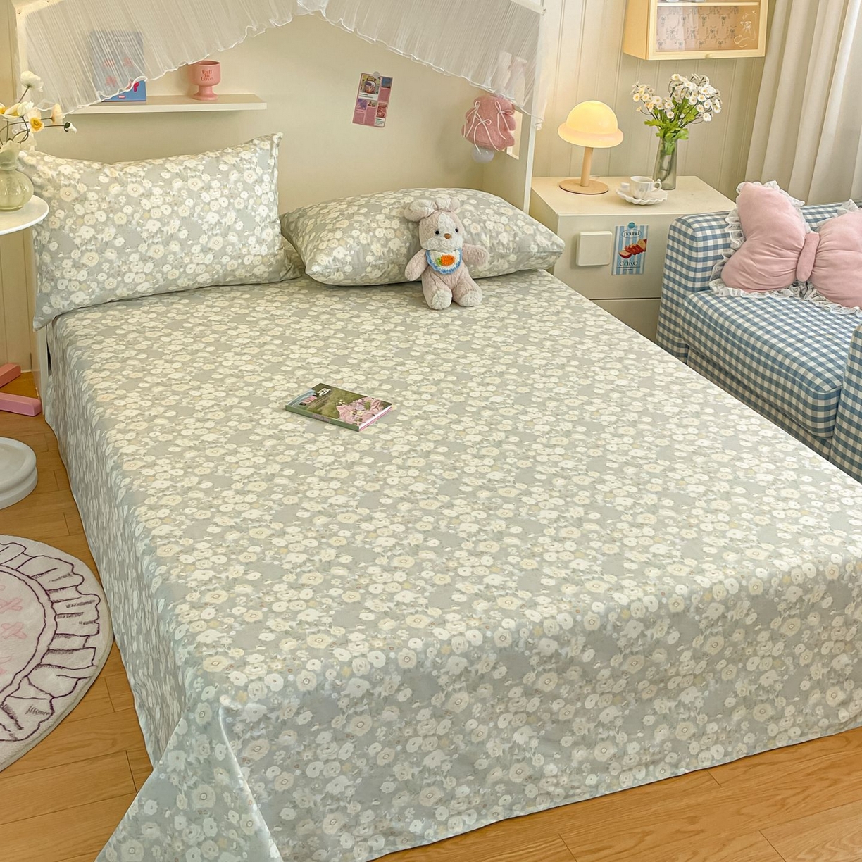 91家纺网 家纺一手货源 找家纺 寻米 2026新款春夏全棉13070印花四件套单品系列-单被套 繁花-绿