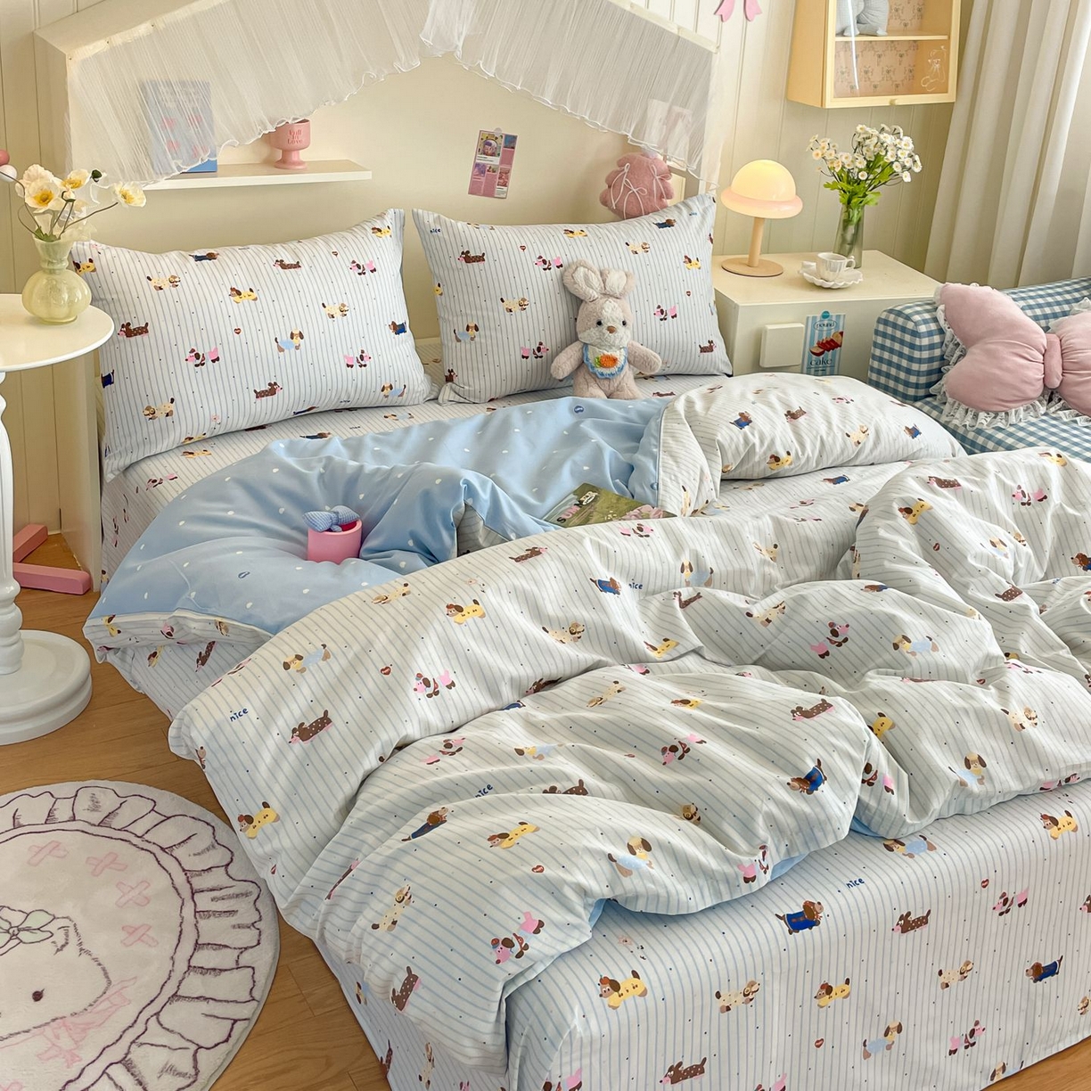 91家纺网 家纺一手货源 找家纺 寻米 2026新款春夏全棉13070印花四件套单品系列-单被套 小狗没烦恼-兰