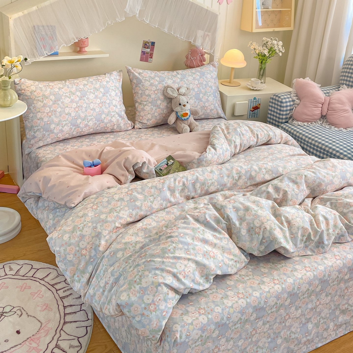 91家纺网 家纺一手货源 找家纺 寻米 2026新款春夏全棉13070印花四件套单品系列-单被套 繁花-粉