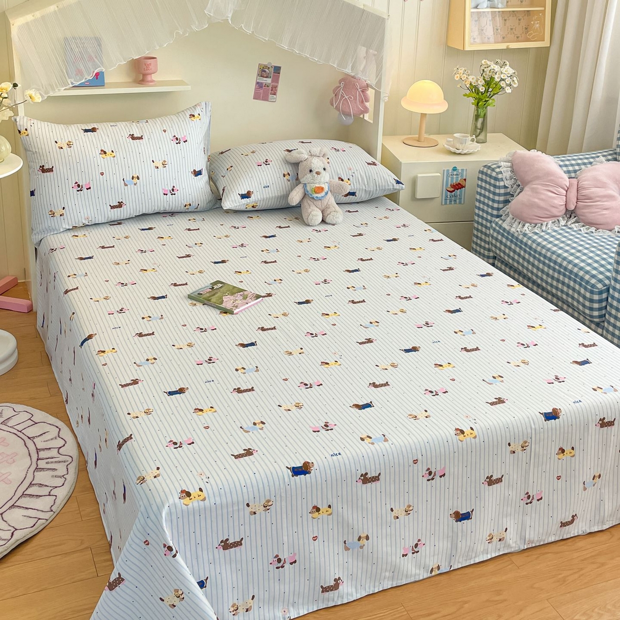 91家纺网 家纺一手货源 找家纺 寻米 2026新款春夏全棉13070印花四件套单品系列-单被套 小狗没烦恼-兰