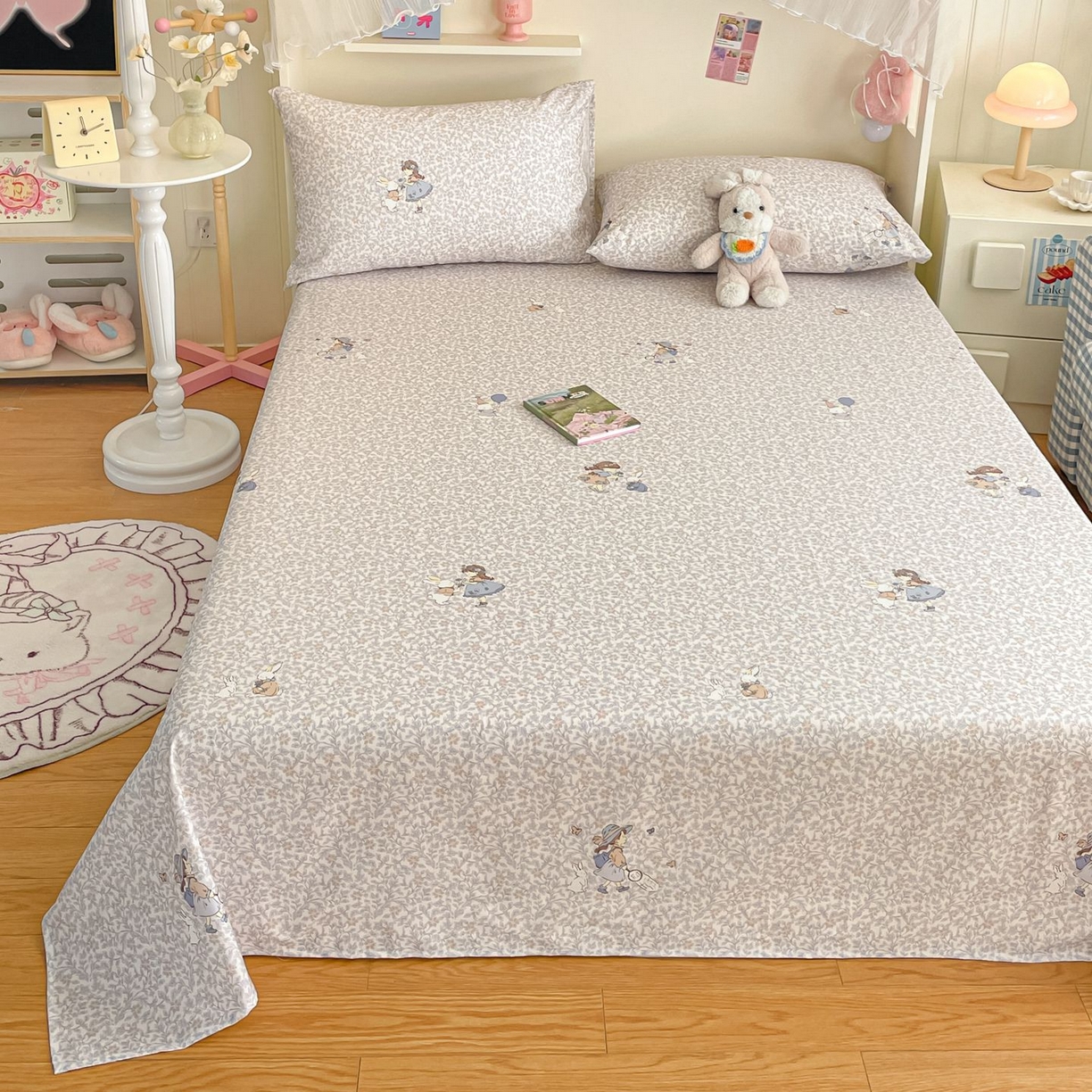 91家纺网 家纺一手货源 找家纺 寻米 2026新款春夏全棉13070印花四件套单品系列-单被套 萌兔花园