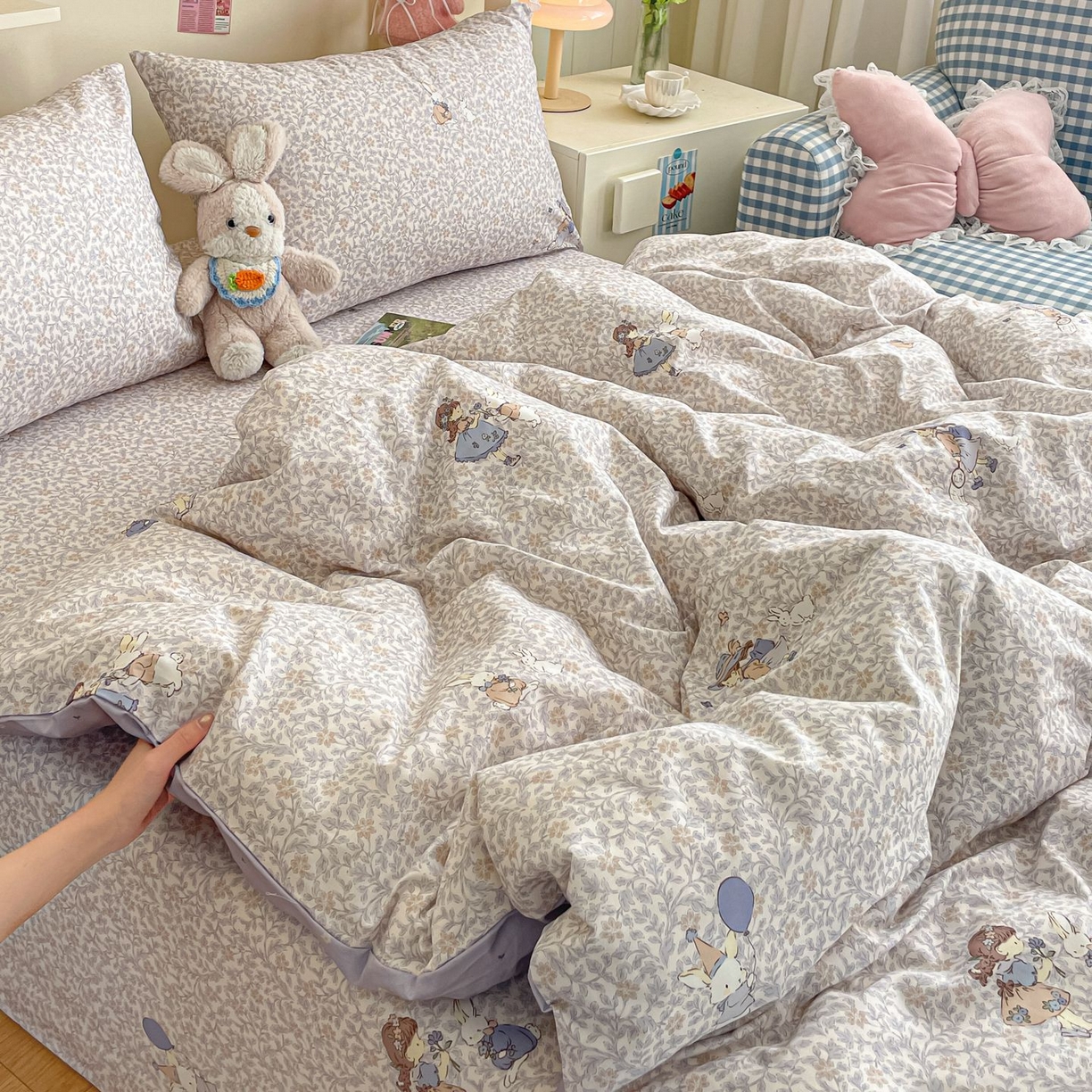寻米 2026新款春夏全棉13070印花四件套单品系列-单被套 萌兔花园