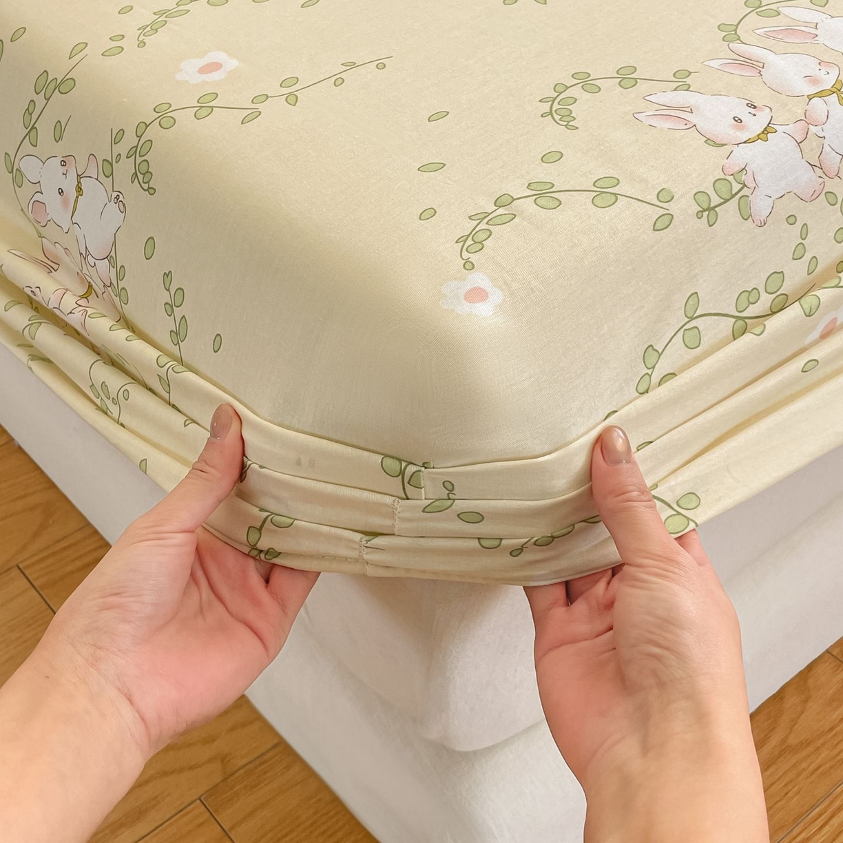 91家纺网 家纺一手货源 找家纺 寻米 2026新款春夏全棉13070印花四件套单品系列-单被套 花园小兔