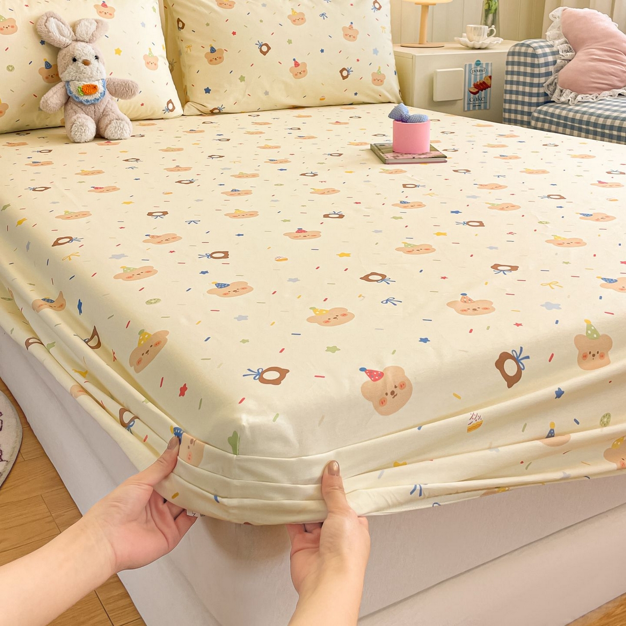 91家纺网 家纺一手货源 找家纺 寻米 2026新款春夏全棉13070印花四件套单品系列-单被套 黄油小熊