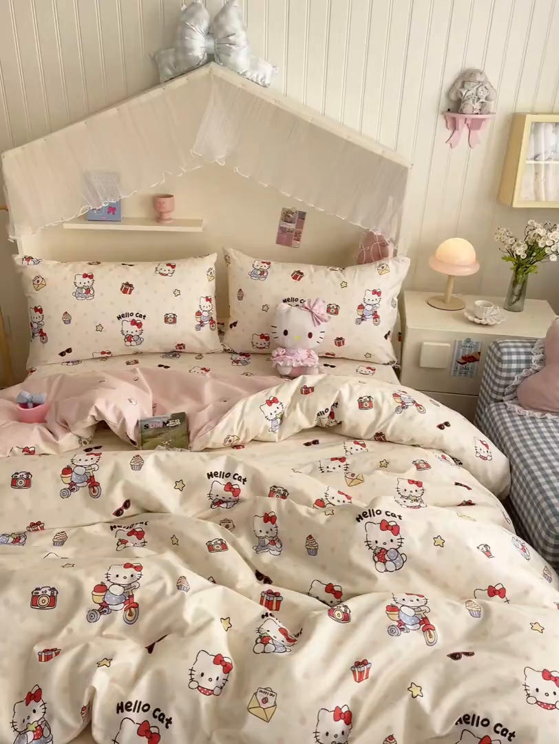 91家纺网 家纺一手货源 找家纺 寻米 2026新款春夏全棉13070印花四件套单品系列-单被套 快乐小喵