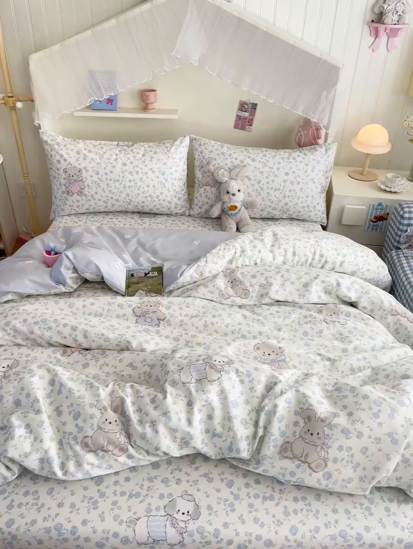 91家纺网 家纺一手货源 找家纺 寻米 2026新款春夏全棉13070印花四件套单品系列-单被套 甜梦小熊