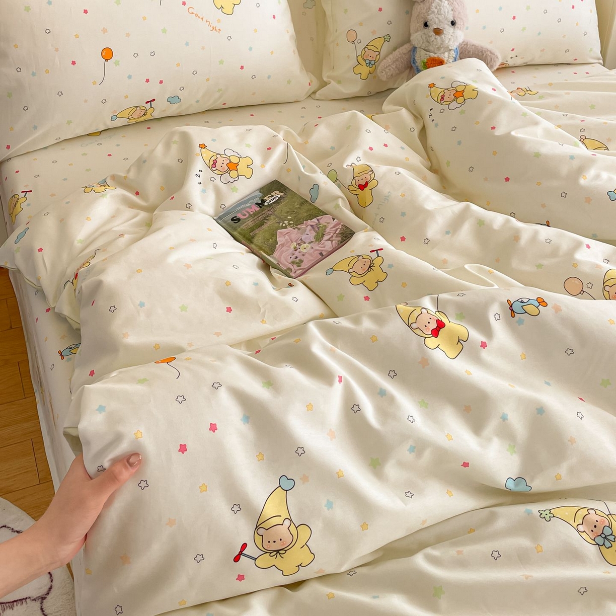 91家纺网 家纺一手货源 找家纺 寻米 2026新款春夏全棉13070印花四件套单品系列-单被套 星星小熊
