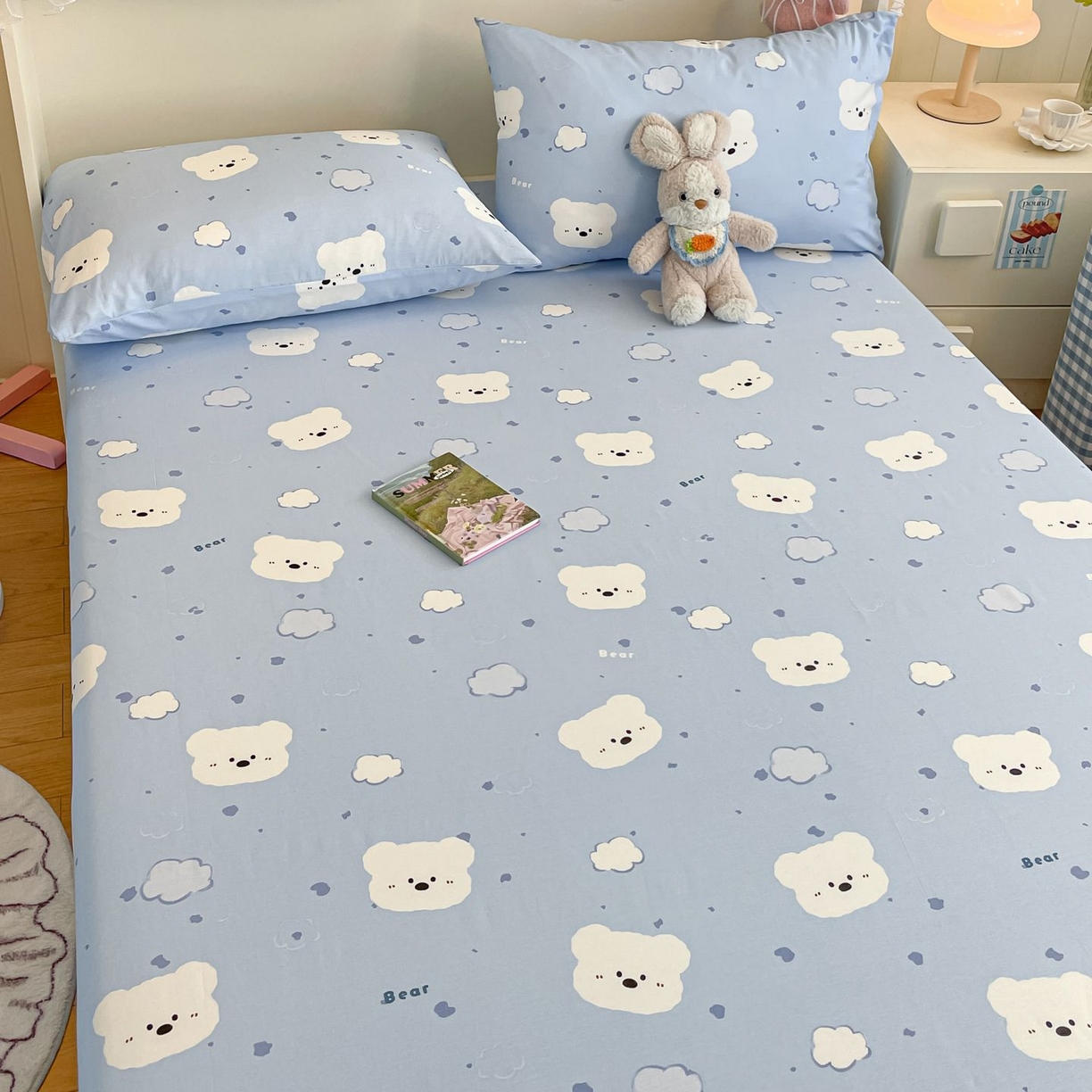 91家纺网 家纺一手货源 找家纺 寻米 2026新款春夏全棉13070印花四件套单品系列-单被套 云朵小熊