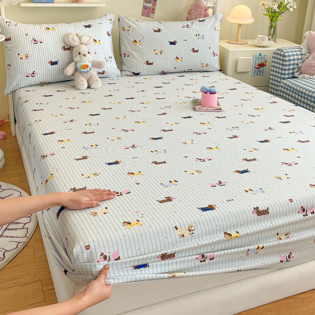 91家纺网 家纺一手货源 找家纺 寻米 2026新款春夏全棉13070印花四件套单品系列-单被套 小狗没烦恼-兰