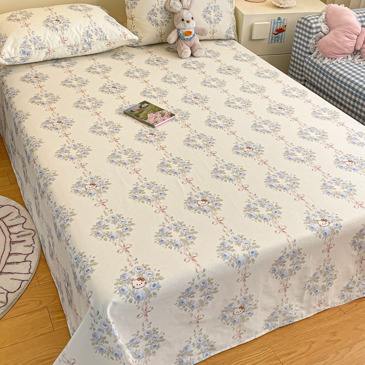 91家纺网 家纺一手货源 找家纺 寻米 2026新款春夏全棉13070印花四件套单品系列-单被套 花园凯蒂