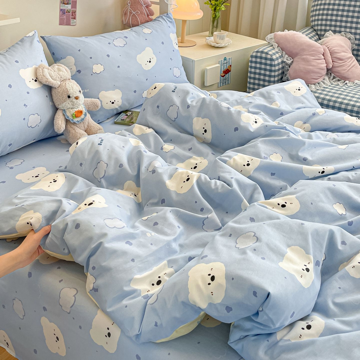 寻米 2026新款春夏全棉13070印花四件套单品系列-单被套 云朵小熊