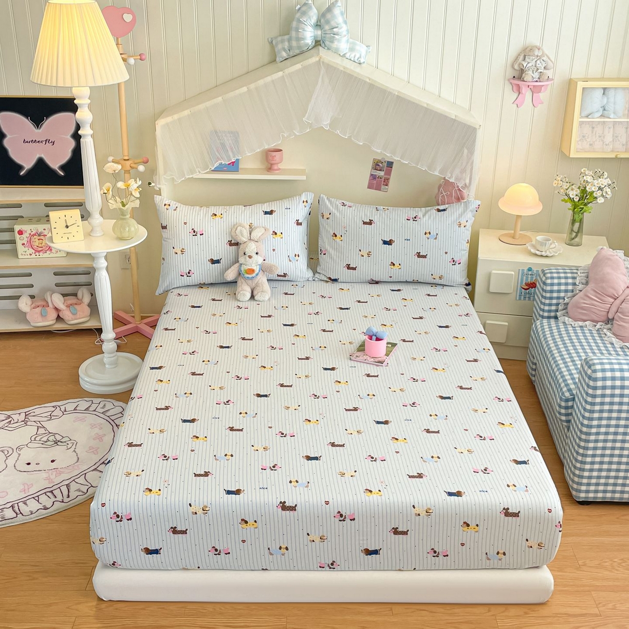 91家纺网 家纺一手货源 找家纺 寻米 2026新款春夏全棉13070印花四件套单品系列-单被套 小狗没烦恼-兰