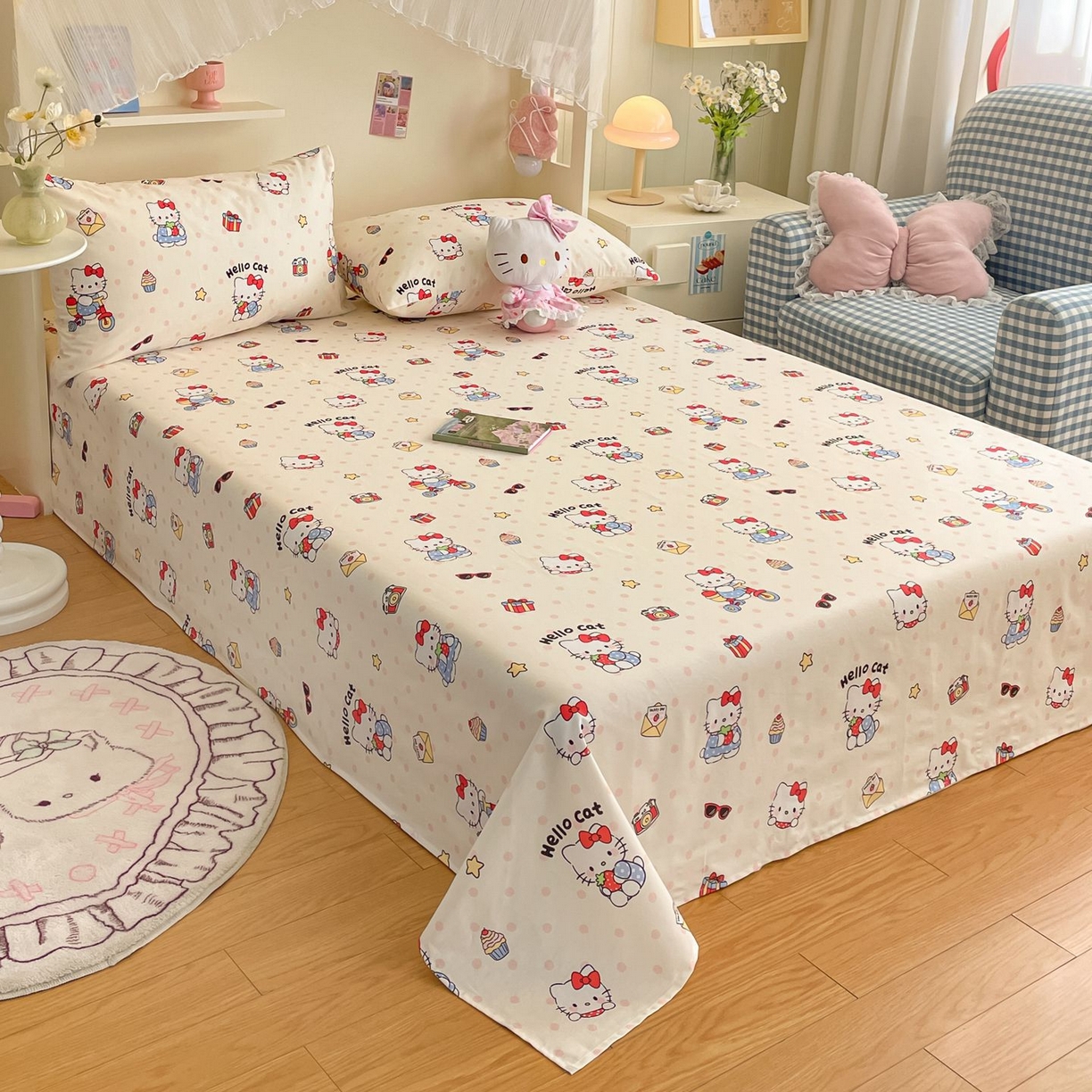 91家纺网 家纺一手货源 找家纺 寻米 2026新款春夏全棉13070印花四件套单品系列-单被套 快乐小喵