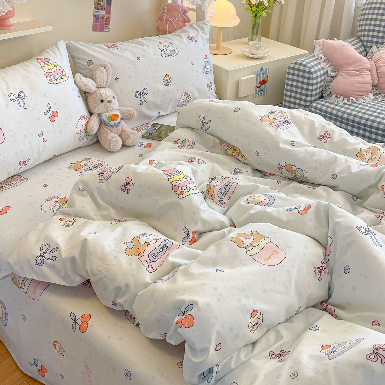 91家纺网 家纺一手货源 找家纺 寻米 2026新款春夏全棉13070印花四件套单品系列-单被套 小熊饼干