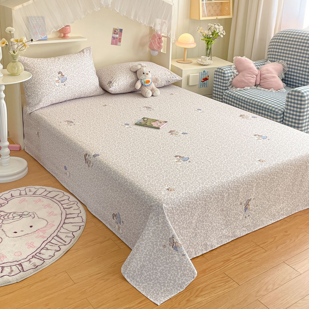 91家纺网 家纺一手货源 找家纺 寻米 2026新款春夏全棉13070印花四件套单品系列-单被套 萌兔花园