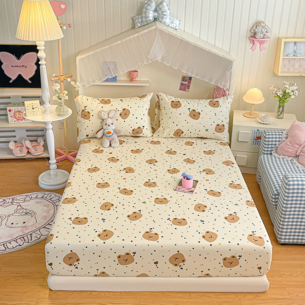 91家纺网 家纺一手货源 找家纺 寻米 2026新款春夏全棉13070印花四件套单品系列-单被套 小熊软糖