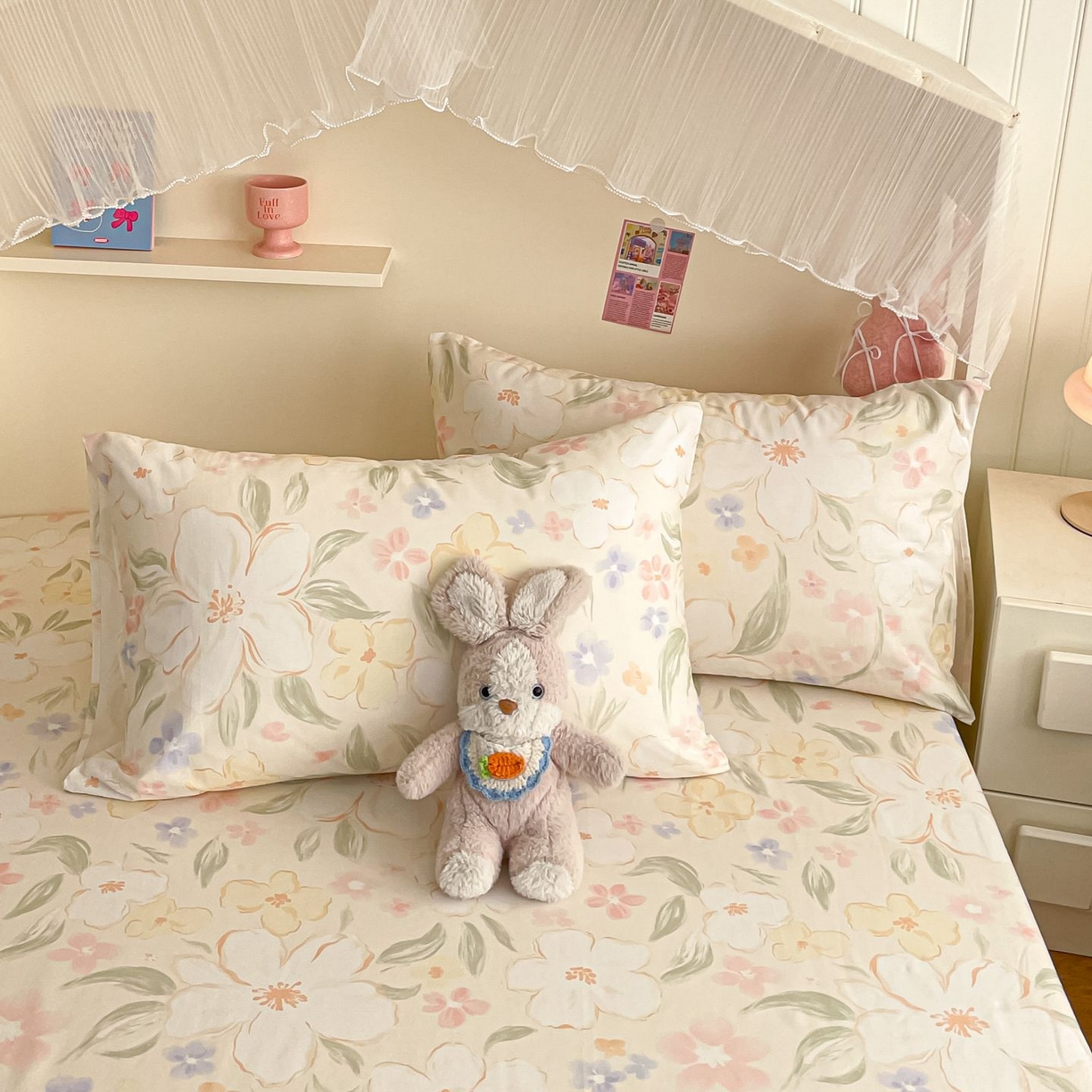 寻米 2026新款春夏全棉13070印花四件套单品系列-单枕套 春风里-杏色