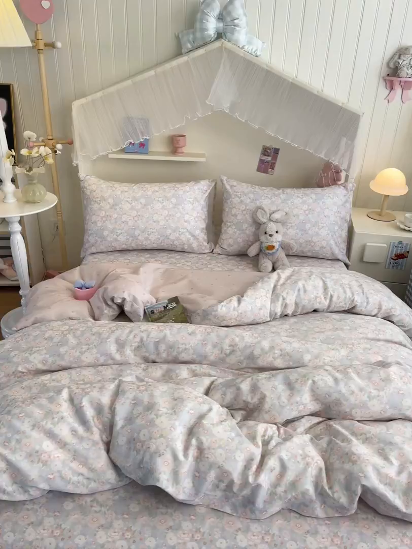 91家纺网 家纺一手货源 找家纺 寻米 2026新款春夏全棉13070印花四件套单品系列-单枕套 繁花-粉