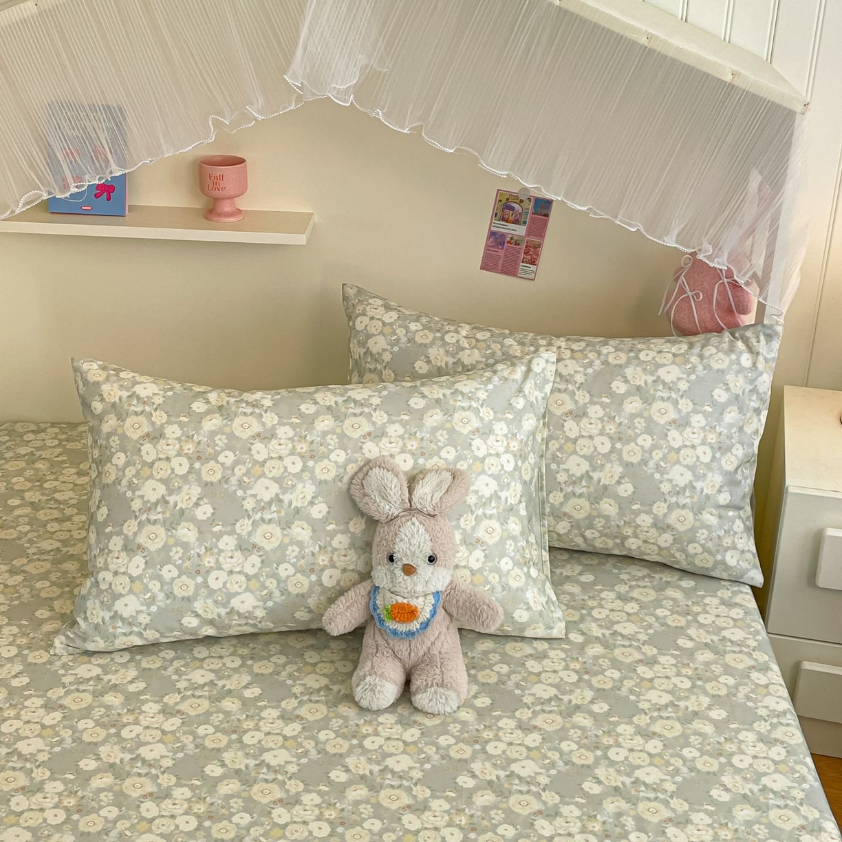 寻米 2026新款春夏全棉13070印花四件套单品系列-单枕套 繁花-绿