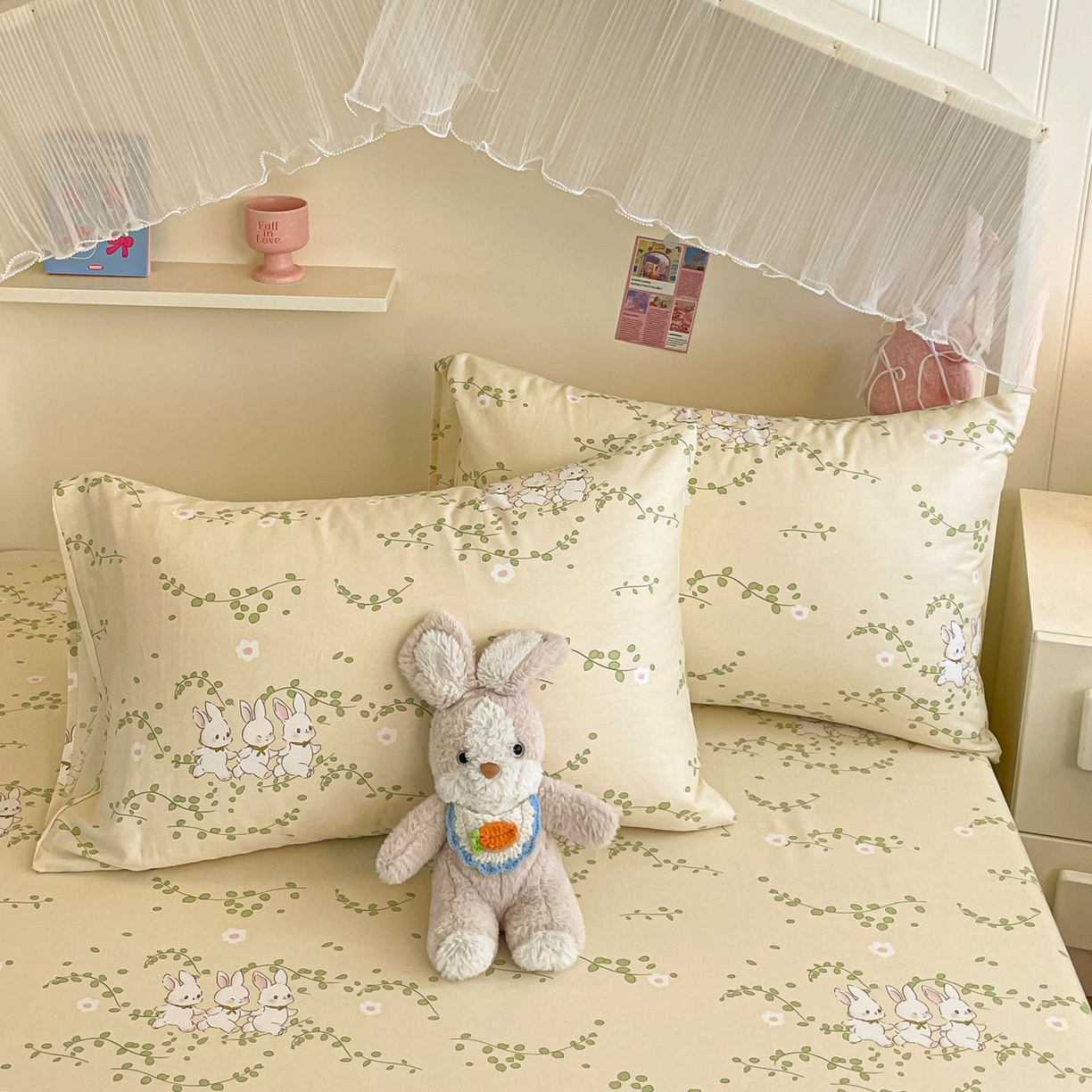 寻米 2026新款春夏全棉13070印花四件套单品系列-单枕套 花园小兔