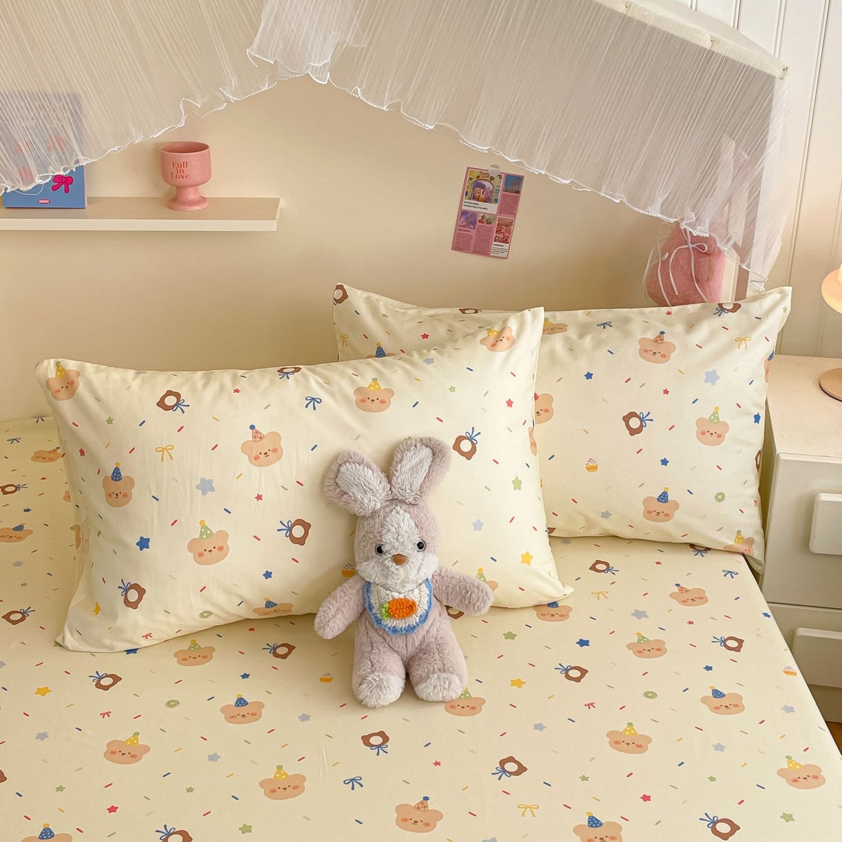 寻米 2026新款春夏全棉13070印花四件套单品系列-单枕套 黄油小熊