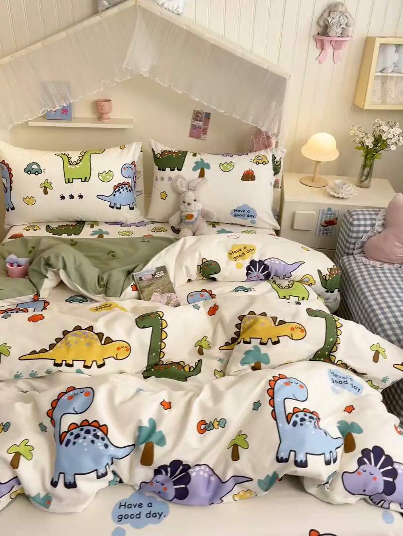 91家纺网 家纺一手货源 找家纺 寻米 2026新款春夏全棉13070印花四件套单品系列-单枕套 恐龙乐园