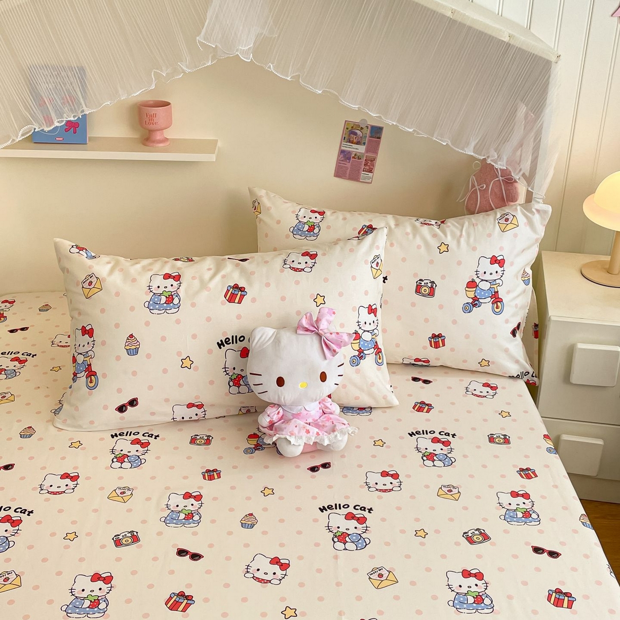 寻米 2026新款春夏全棉13070印花四件套单品系列-单枕套 快乐小喵