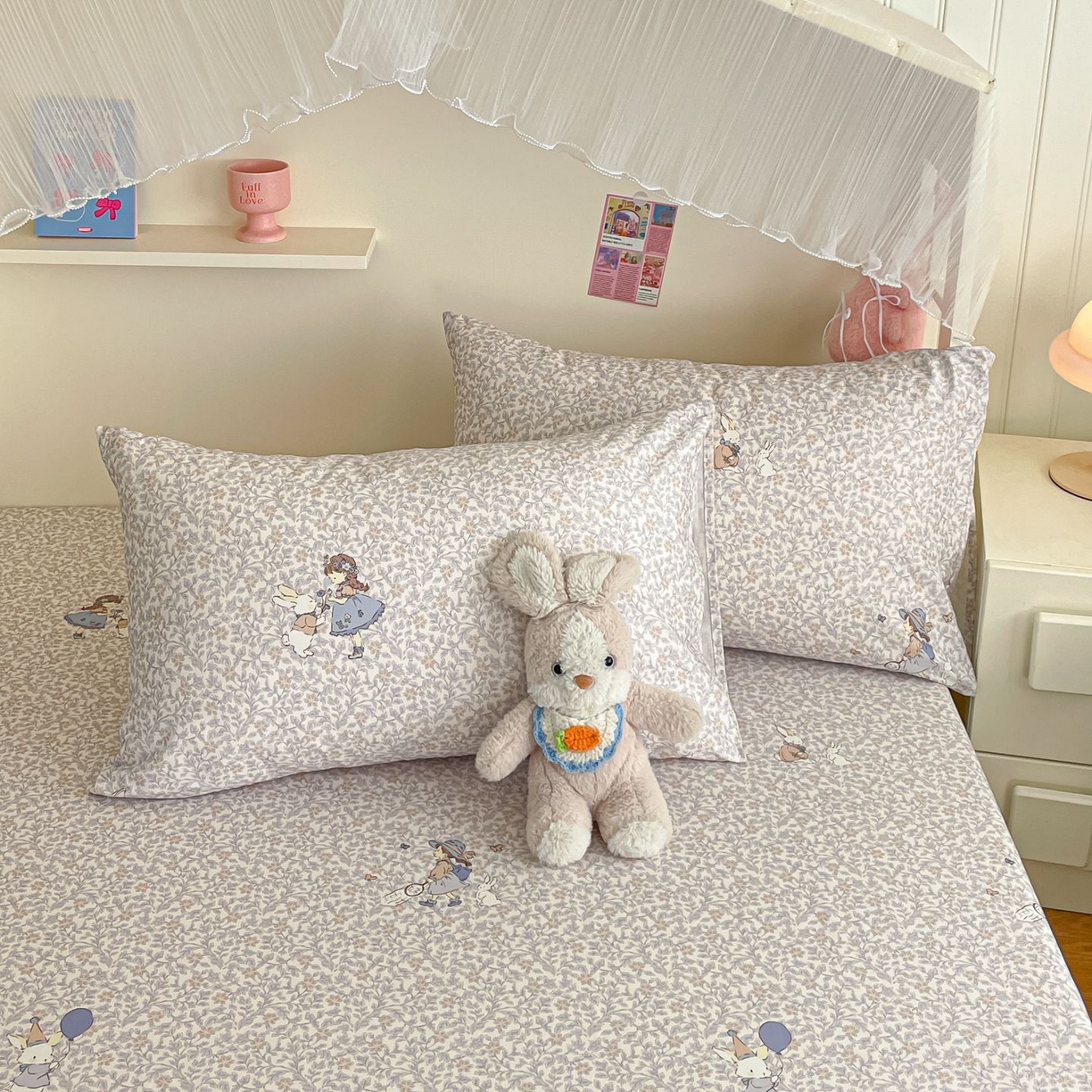 寻米 2026新款春夏全棉13070印花四件套单品系列-单枕套 萌兔花园