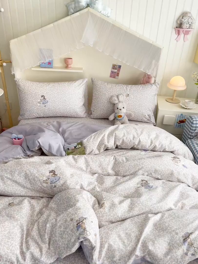 91家纺网 家纺一手货源 找家纺 寻米 2026新款春夏全棉13070印花四件套单品系列-单枕套 萌兔花园